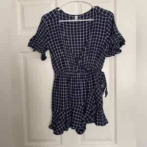 BP Navy Checkered Wrap Dress size XS